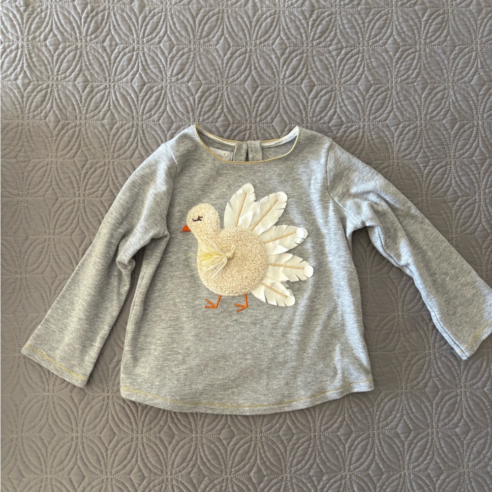 MudPie Gray Long Sleeve Shirt with Turkey Design